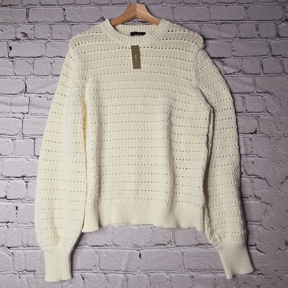 J. Crew Sweaters - J Crew Balloon Sleeve Pointelle Sweater Cream Off-White Cotton Blend NWT Size L